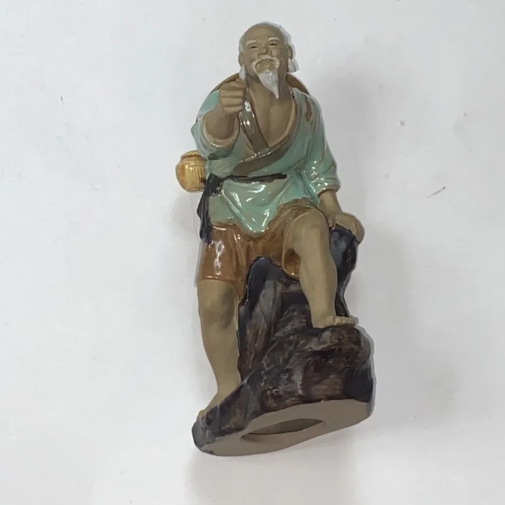 Vintage Mud Man Figurine Fisherman China Ornament